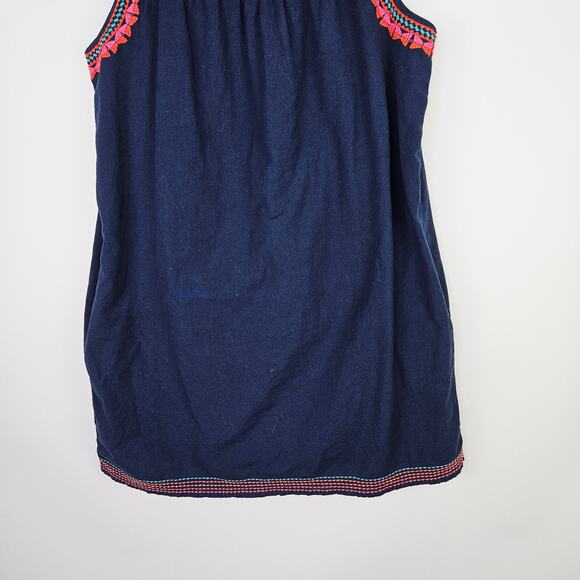 C&C California Sleeveless Dress Large Navy Embroidered Boho Cotton Lined Pockets - Picture 7 of 11